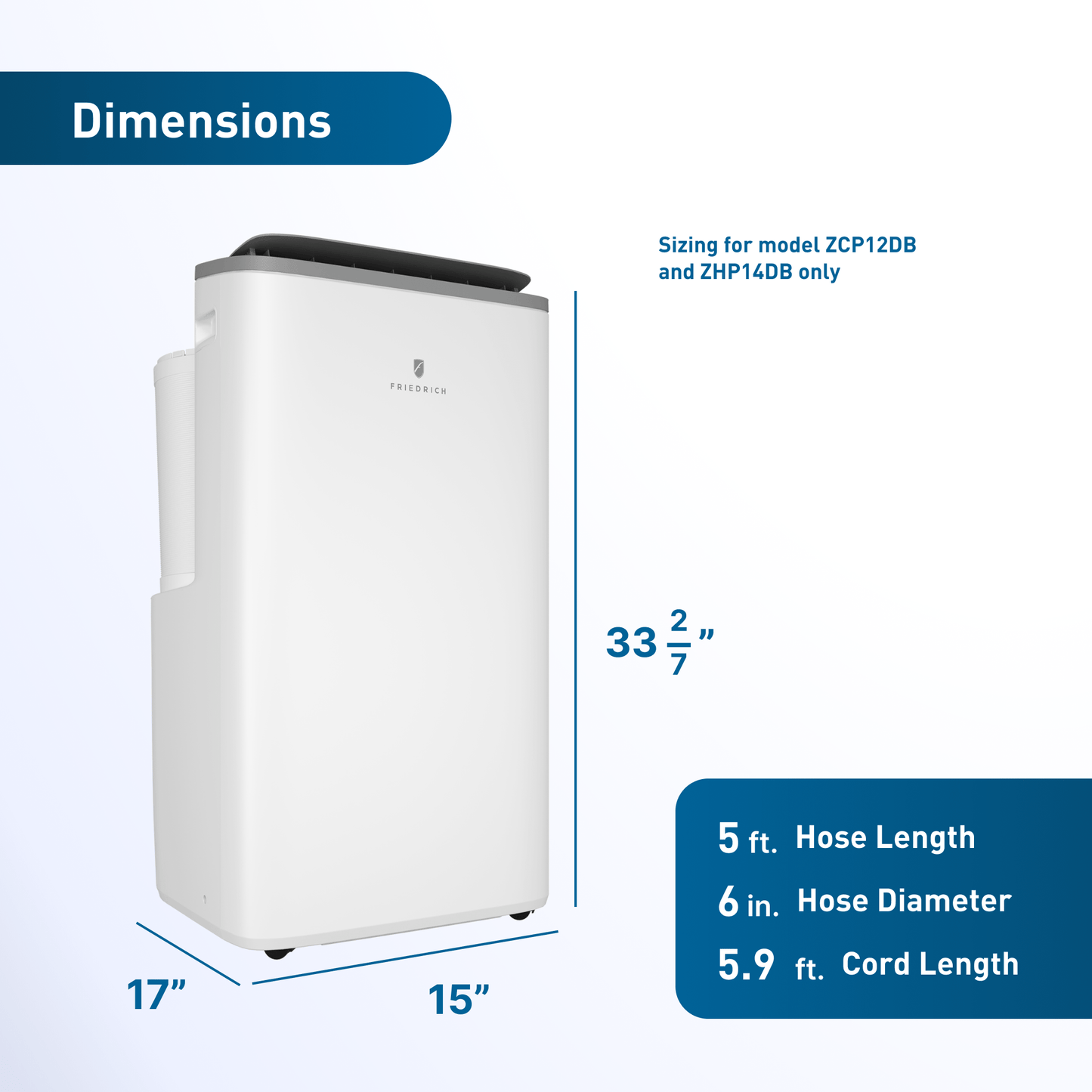 Friedrich ZHP14DC Friedrich Zoneaire Premier 14,000 Btu Dual-Hose Smart Portable Air Conditioner With Heat Pump