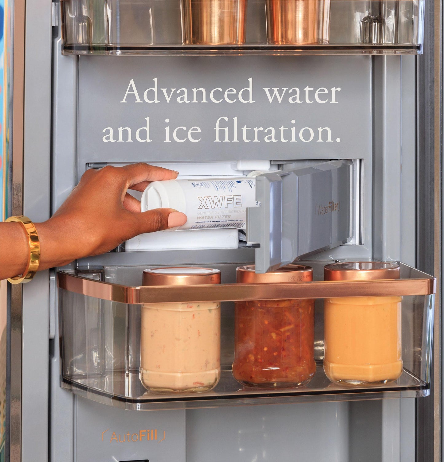 Cafe CHE23DM5WS5 Café™ Energy Star® 22.9 Cu. Ft. Smart Counter-Depth Quad-Door Refrigerator In Platinum Glass With Dual-Dispense Autofill Pitcher