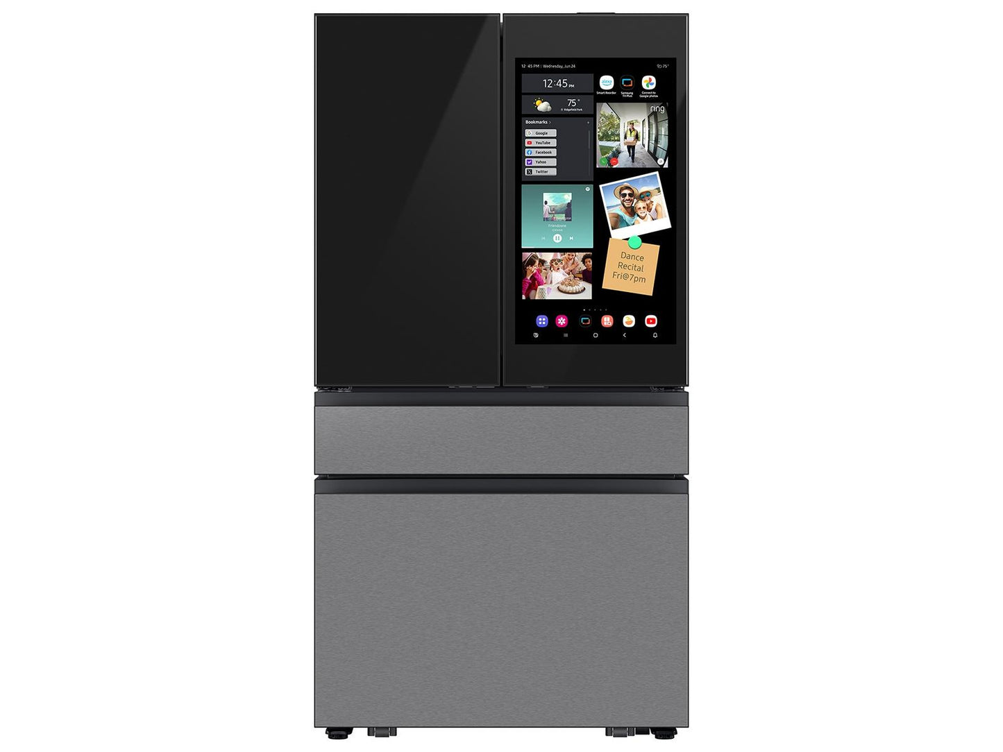 Samsung RF90F23EECR Bespoke 23 Cu. Ft. Counter Depth 4-Door French Door Refrigerator With Ai Family Hub™+ & Inner Beverage Center™ In Charcoal Glass And Stainless Steel