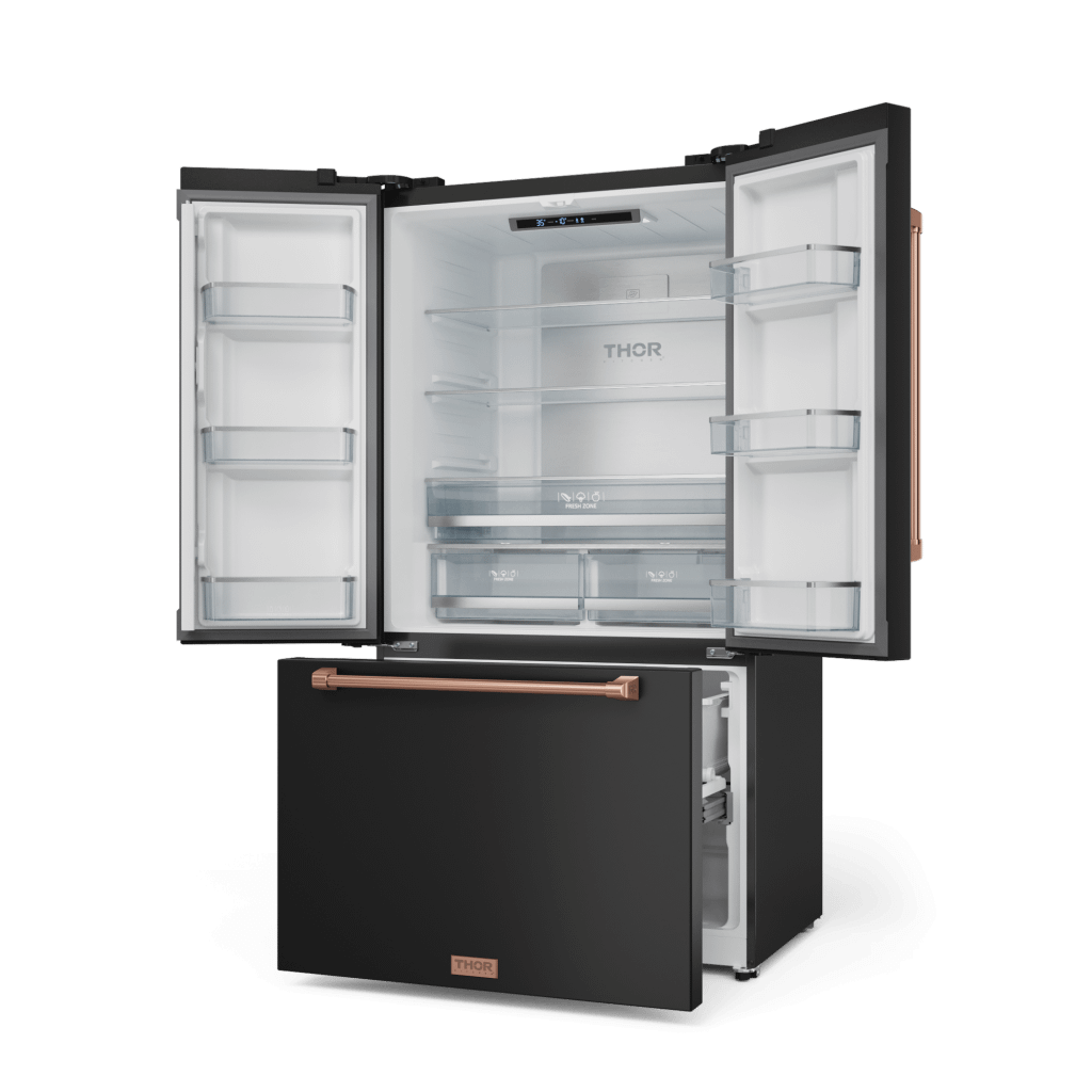 Thor Kitchen RF3621CTD00RSG 36 Inch 20.3 Cu Ft French Door Counter Depth Refrigerator With Ice Maker In Black/Rose Gold Gordon Ramsay Series - Rf3621Ctd00-Rsg