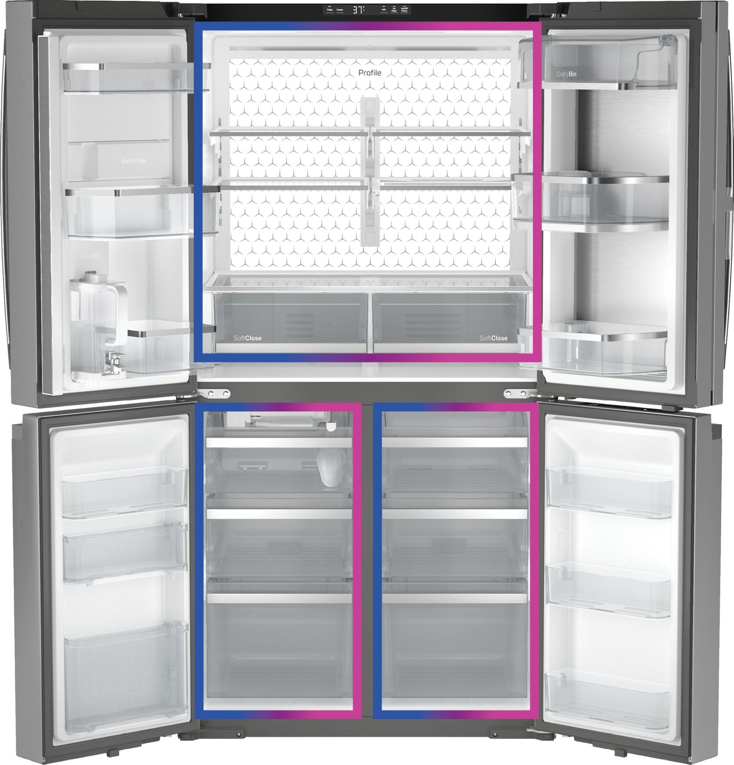 Ge Appliances PHD23BYWFS Ge Profile™ Energy Star® 22.9 Cu. Ft. Counter-Depth Quad-Door Refrigerator With Dual-Dispense Autofill Pitcher And Door In Door