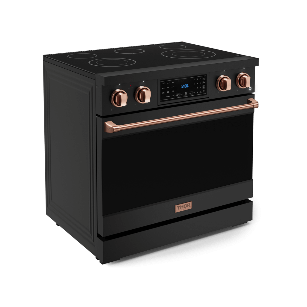 Thor Kitchen RSE36BRSG 36 Inch Professional Electric Range With Tilt Panel Touch Control In Black/Rose Gold Gordon Ramsay Series - Rse36B-Rsg