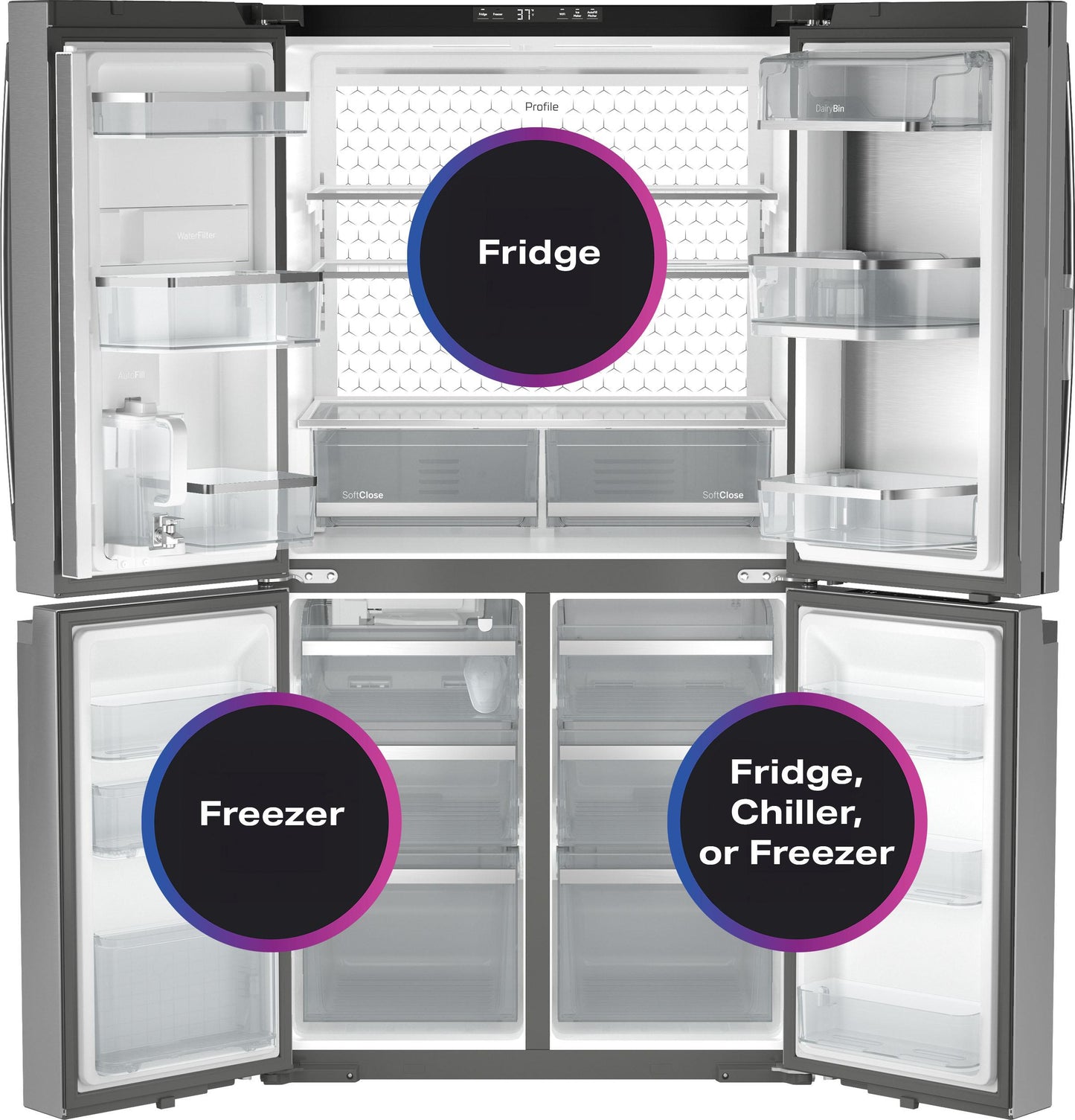 Ge Appliances PHD23BYWFS Ge Profile™ Energy Star® 22.9 Cu. Ft. Counter-Depth Quad-Door Refrigerator With Dual-Dispense Autofill Pitcher And Door In Door