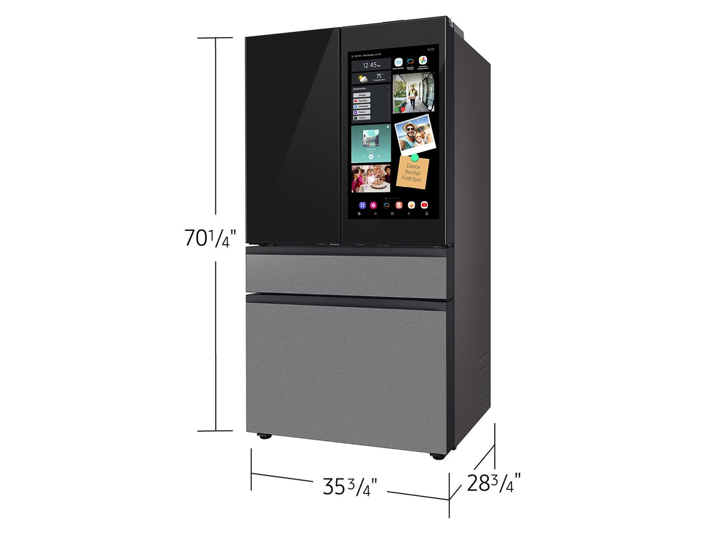Samsung RF90F23EECR Bespoke 23 Cu. Ft. Counter Depth 4-Door French Door Refrigerator With Ai Family Hub™+ & Inner Beverage Center™ In Charcoal Glass And Stainless Steel