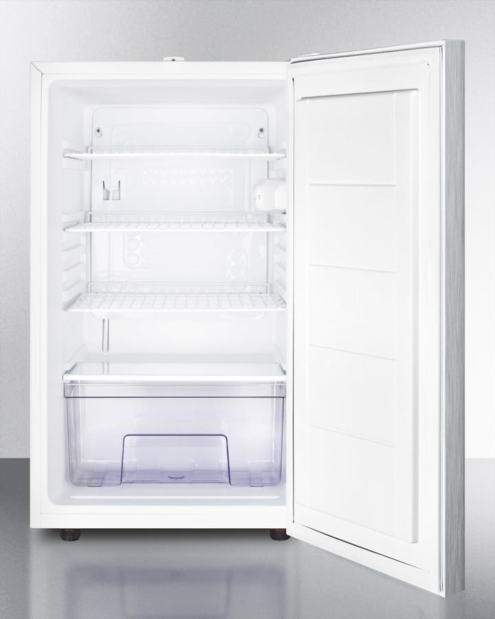 Summit FF511LBISSHH 20" Wide Built-In Undercounter All-Refrigerator Gor General Purpose Use, Auto Defrost With A Lock, Stainless Steel Door, Horizontal Handle And White Cabinet