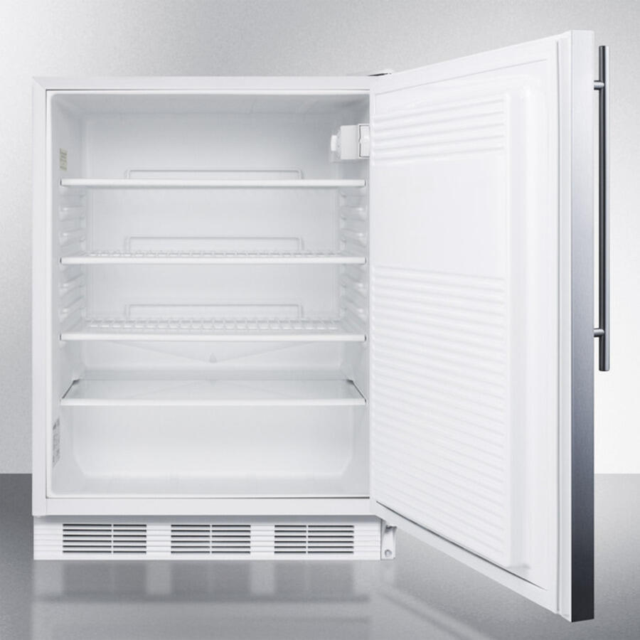Summit FF7SSHVADA Ada Compliant Commercial All-Refrigerator For Freestanding General Purpose Use, Auto Defrost W/Ss Door, Thin Handle, And White Cabinet