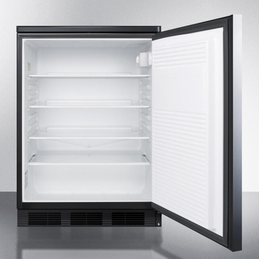 Summit FF7LBLSSHH Commercially Listed Freestanding All-Refrigerator For General Purpose Use, Auto Defrost W/Ss Wrapped Door, Horizontal Handle, Lock, And Black Cabinet