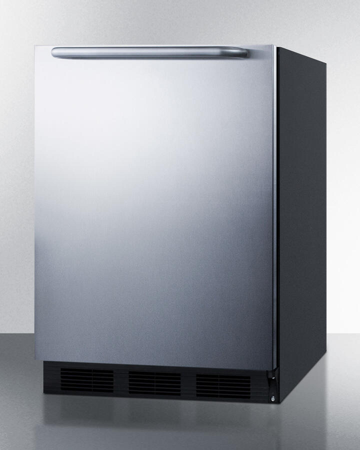Summit AR5S 24 Inch Wide Ada Compliant Built-In Undercounter All-Refrigerator For Residential Use, Auto Defrost With Stainless Steel Wrapped Door, Horizontally Mounted Towel Bar Handle, And Black Cabinet
