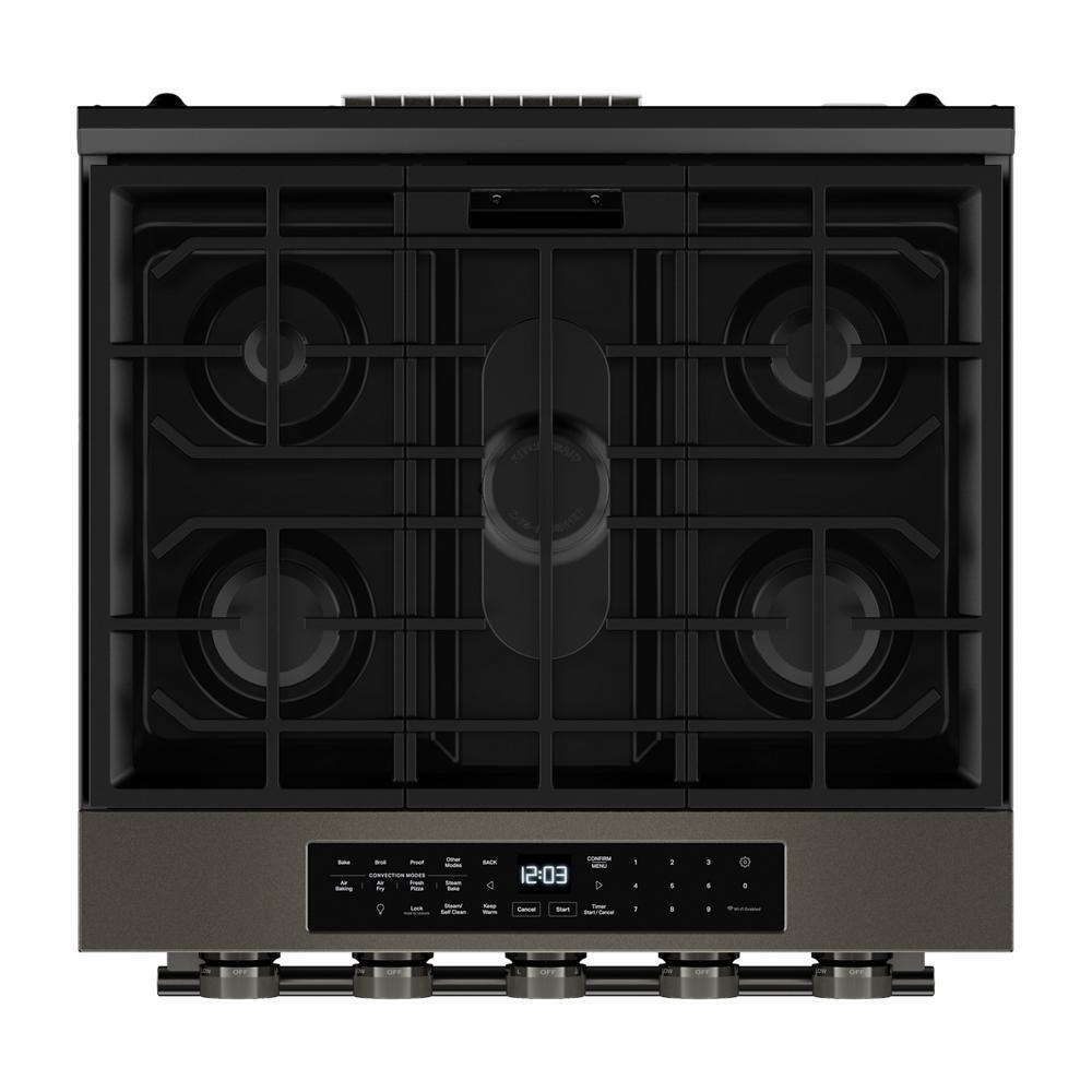 Kitchenaid KSGS530SBE 5.0 Cu. Ft. Smart Slide-In Gas Range With Convection Cooking Modes And 2-In-1 Burner