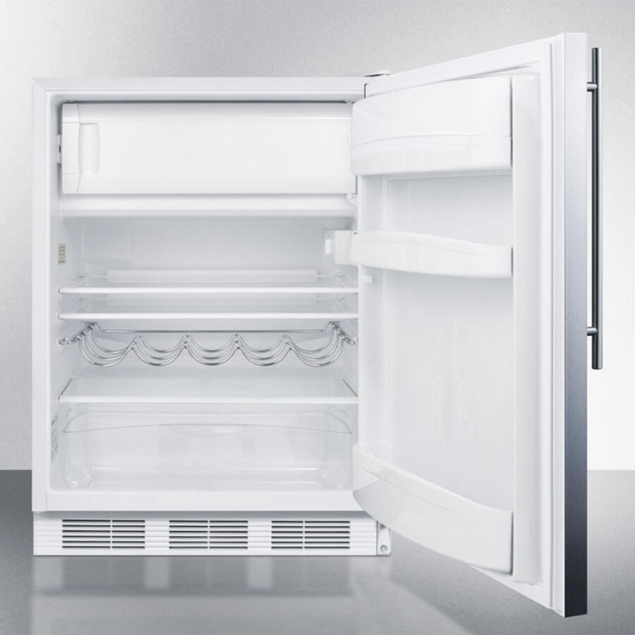 Summit CT661SSHV Freestanding Counter Height Refrigerator-Freezer For Residential Use, Cycle Defrost With A Stainless Steel Wrapped Door, Thin Handle, And White Cabinet