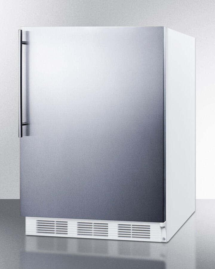 Summit CT661SSHVADA Ada Compliant Freestanding Refrigerator-Freezer For Residential Use, Cycle Defrost With Deluxe Interior, Ss Wrapped Door, Thin Handle, And White Cabinet