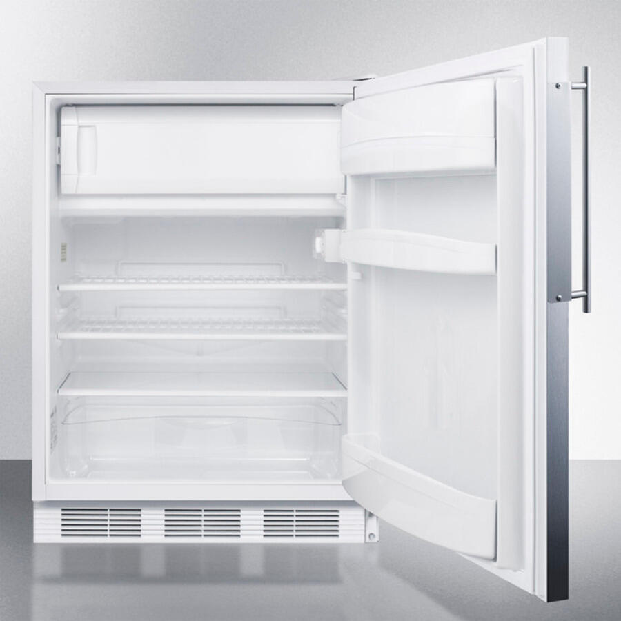 Summit AL650LBIFR Built-In Undercounter Ada Compliant Refrigerator-Freezer For General Purpose Use, W/Dual Evaporator Cooling, Lock, Ss Frame For Slide-In Panels, White Cabinet