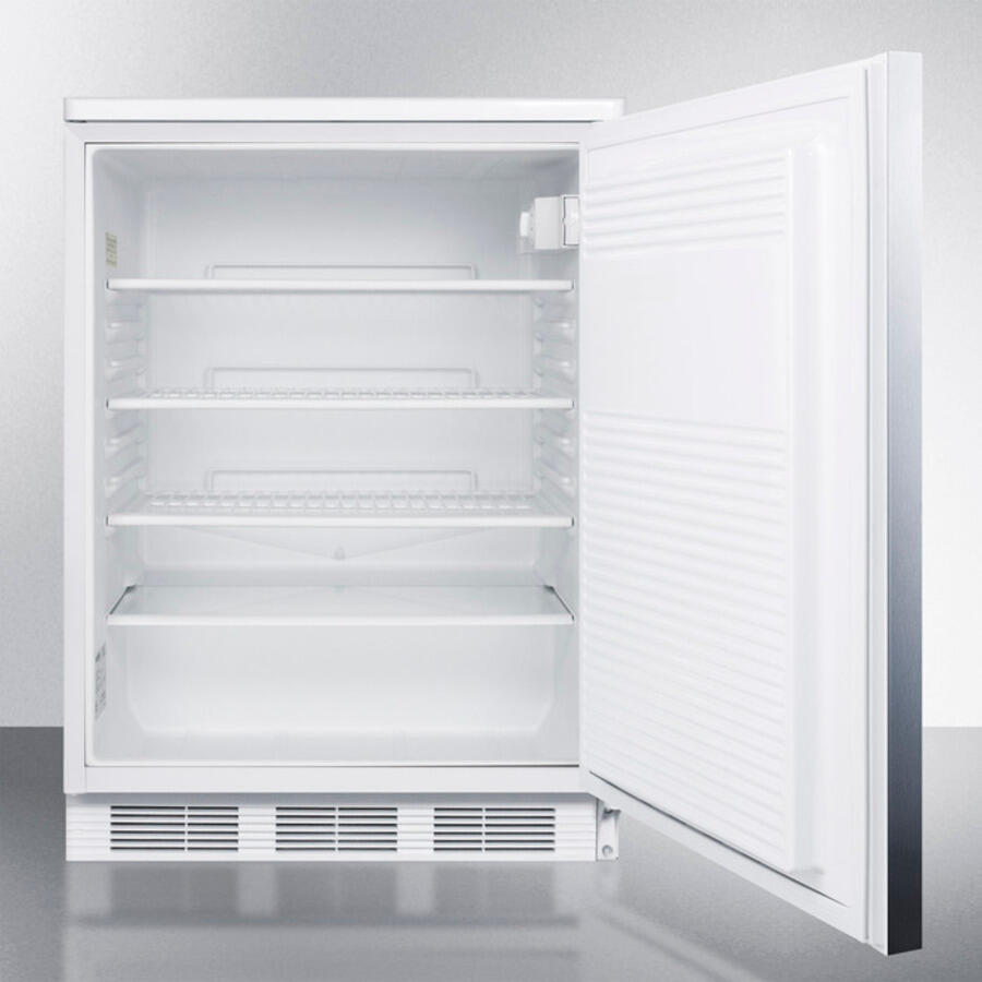 Summit FF7LBISSHH Commercially Listed Built-In Undercounter All-Refrigerator For General Purpose Use, Auto Defrost W/Lock, Ss Door, Horizontal Handle, And White Cabinet