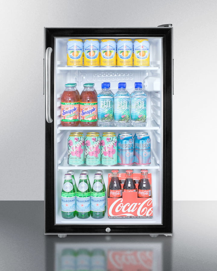 Summit SCR500BL7CSSADA Commercially Listed Ada Compliant 20" Wide Glass Door All-Refrigerator For Built-In Use, Auto Defrost With A Lock And Stainless Steel Cabinet
