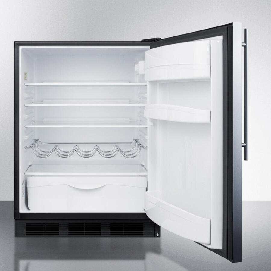 Summit FF63BSSHV Freestanding Residential Counter Height All-Refrigerator, Auto Defrost W/Stainless Steel Door, Thin Handle And Black Cabinet