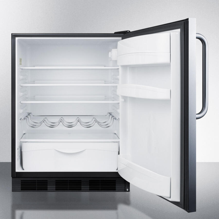 Summit FF63BSSTB Freestanding Residential Counter Height All-Refrigerator, Auto Defrost W/Stainless Steel Door, Towel Bar Handle And Black Cabinet