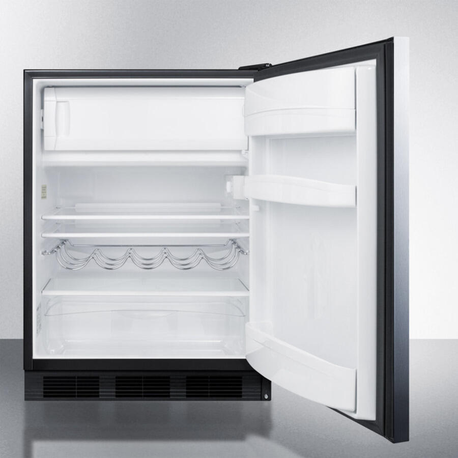 Summit CT663BSSHH Freestanding Counter Height Refrigerator-Freezer For Residential Use, Cycle Defrost With A Stainless Steel Wrapped Door, Towel Bar Handle, And Black Cabinet