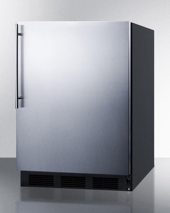 Summit CT663BBISSHV Built-In Undercounter Refrigerator-Freezer For Residential Use, Cycle Defrost W/Deluxe Interior, Stainless Steel Wrapped Door, Thin Handle, And Black Cabinet