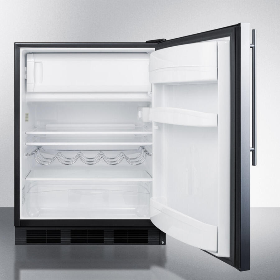 Summit CT663BBISSHV Built-In Undercounter Refrigerator-Freezer For Residential Use, Cycle Defrost W/Deluxe Interior, Stainless Steel Wrapped Door, Thin Handle, And Black Cabinet