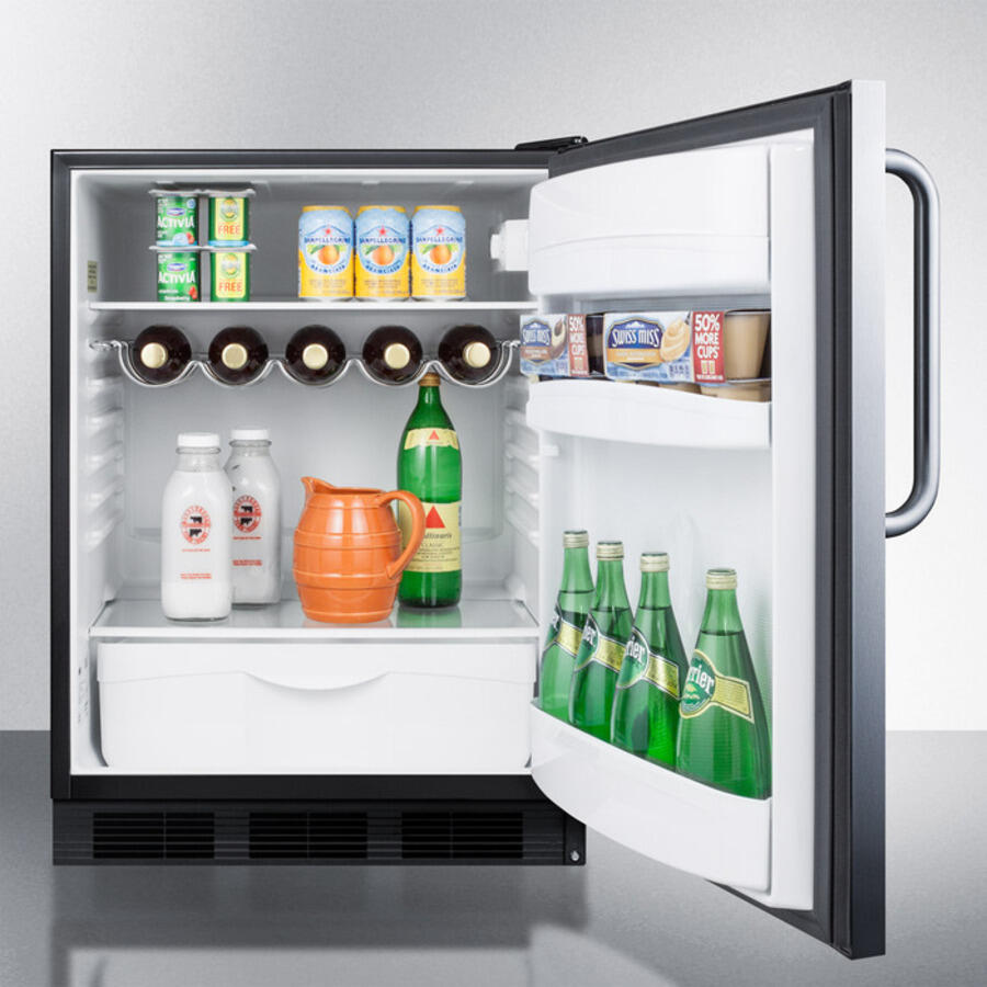 Summit FF63BSSTB Freestanding Residential Counter Height All-Refrigerator, Auto Defrost W/Stainless Steel Door, Towel Bar Handle And Black Cabinet