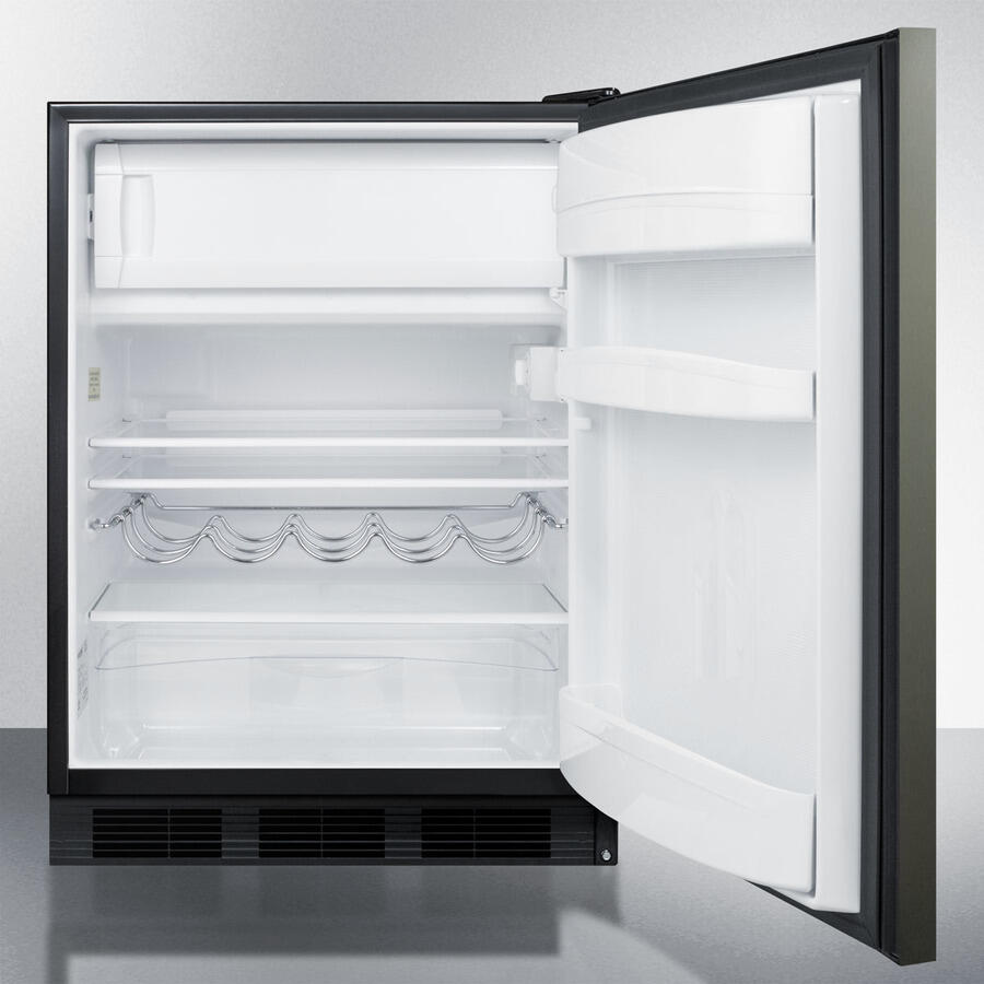 Summit CT663BBIKSHHADA Ada Compliant Built-In Undercounter Refrigerator-Freezer For Residential Use, Cycle Defrost W/Deluxe Interior, Black Stainless Steel Door, Horizontal Handle, And Black Cabinet