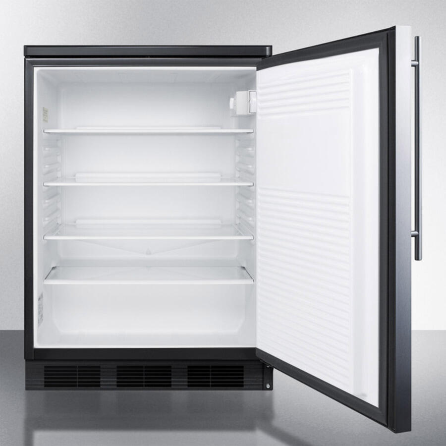 Summit FF7LBLSSHV Commercially Listed Freestanding All-Refrigerator For General Purpose Use, Auto Defrost W/Ss Wrapped Door, Thin Handle, Lock, And Black Cabinet