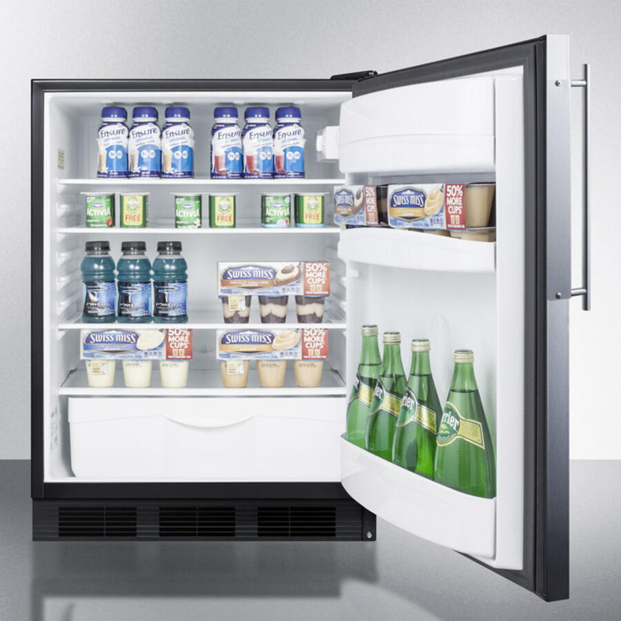 Summit FF6BBIFR Built-In Undercounter All-Refrigerator For General Purpose Use, Auto Defrost W/Ss Door Frame For Slide-In Panels And Black Cabinet