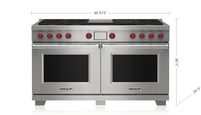 Wolf DF60650CGBKPLP 60" Dual Fuel Range - 6 Burners, Infrared Charbroiler And Infrared Griddle