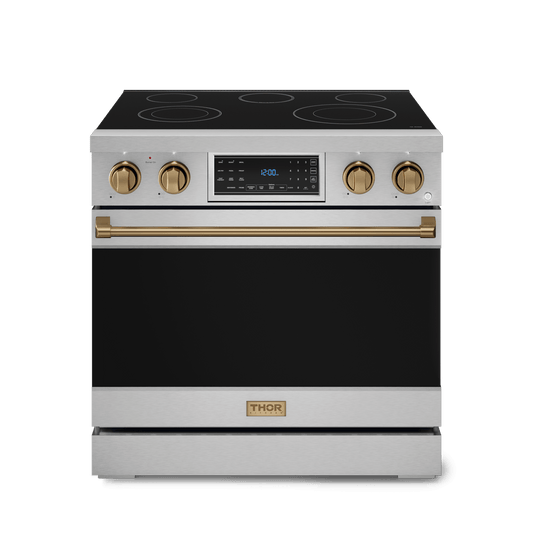 Thor Kitchen RSE36BRZ 36 Inch Professional Electric Range With Tilt Panel Touch Control In Stainless Steel/Bronze Gordon Ramsay Series - Rse36-Brz