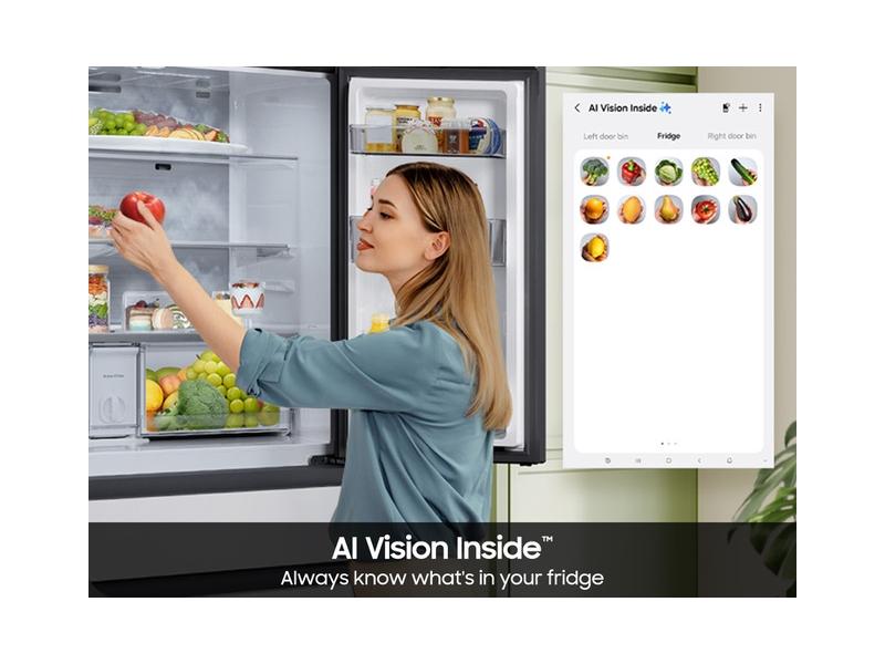Samsung RF90F23AECE Bespoke 23 Cu. Ft. Counter Depth 4-Door French Door Refrigerator With Ai Family Hub&#8482;+ Ai Vision Inside&#8482; In Charcoal Glass And Black/Charcoal
