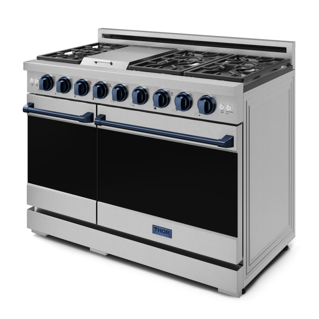 Thor Kitchen RSG48EBLU 48 Inch Professional Gas Range With Pro-Style Knobs In Stainless Steel/Blue Gordon Ramsay Series - Rsg48E-Blu