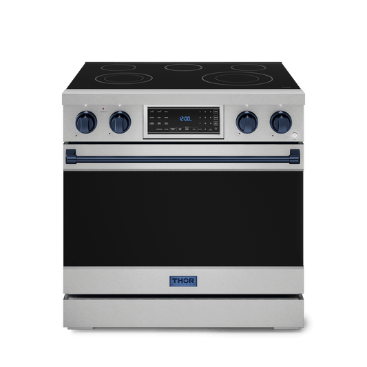 Thor Kitchen RSE36BLU 36 Inch Professional Electric Range With Tilt Panel Touch Control In Stainless Steel/Navy Blue Gordon Ramsay Series - Rse36-Blu