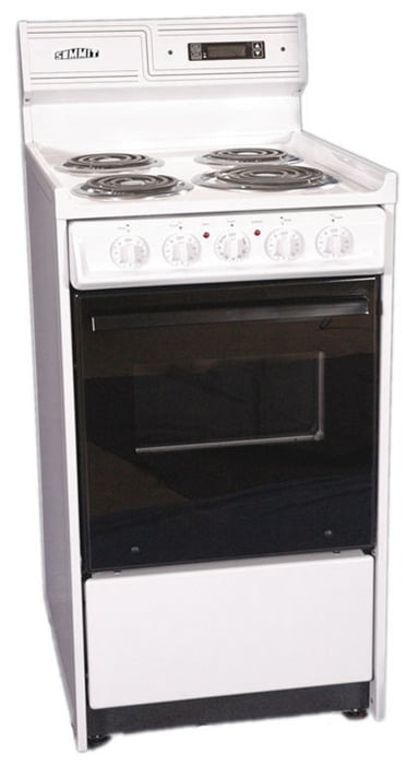 Summit SEM130CDK Deluxe Bisque 220V Electric Range In Slim 20" Width With Digital Clock/Timer, Black See-Through Glass Oven Door And Light