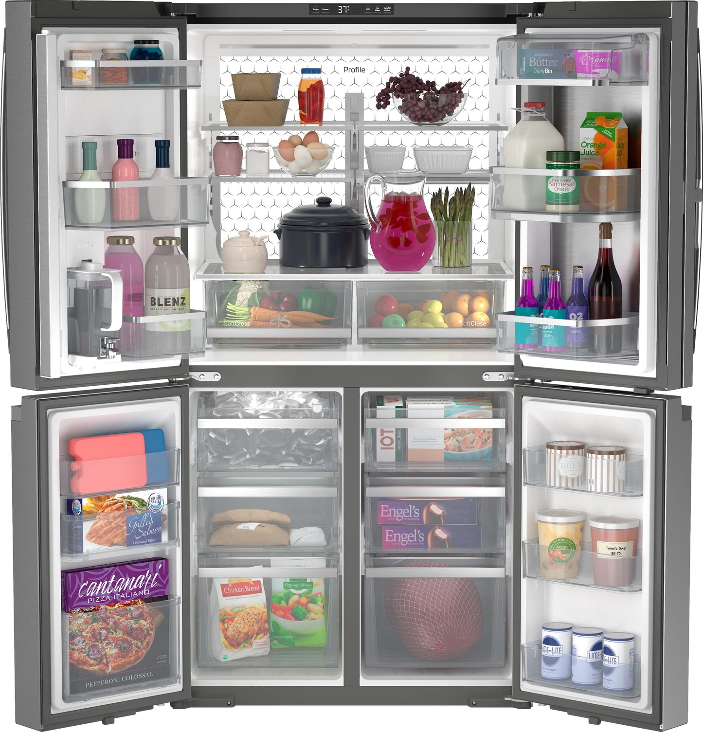 Ge Appliances PHD23BYWFS Ge Profile&#8482; Energy Star® 22.9 Cu. Ft. Counter-Depth Quad-Door Refrigerator With Dual-Dispense Autofill Pitcher And Door In Door