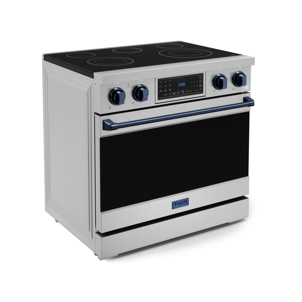 Thor Kitchen RSE36BLU 36 Inch Professional Electric Range With Tilt Panel Touch Control In Stainless Steel/Navy Blue Gordon Ramsay Series - Rse36-Blu