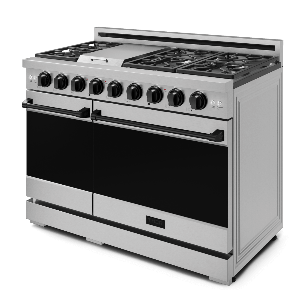 Thor Kitchen RSG48EBLK 48 Inch Professional Gas Range With Pro-Style Knobs In Stainless Steel/Black Gordon Ramsay Series - Rsg48E-Blk