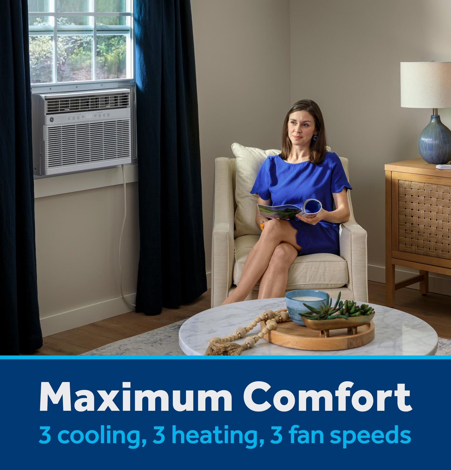 Ge Appliances AWGP12WWF Ge® 11,000 Btu Smart Heat/Cool With Heat Pump Electronic Window Air Conditioner For Large Rooms Up To 550 Sq. Ft.