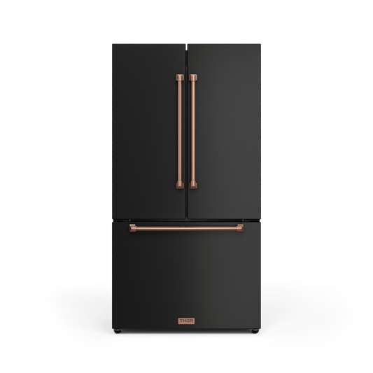 Thor Kitchen RF3621CTD00RSG 36 Inch 20.3 Cu Ft French Door Counter Depth Refrigerator With Ice Maker In Black/Rose Gold Gordon Ramsay Series - Rf3621Ctd00-Rsg