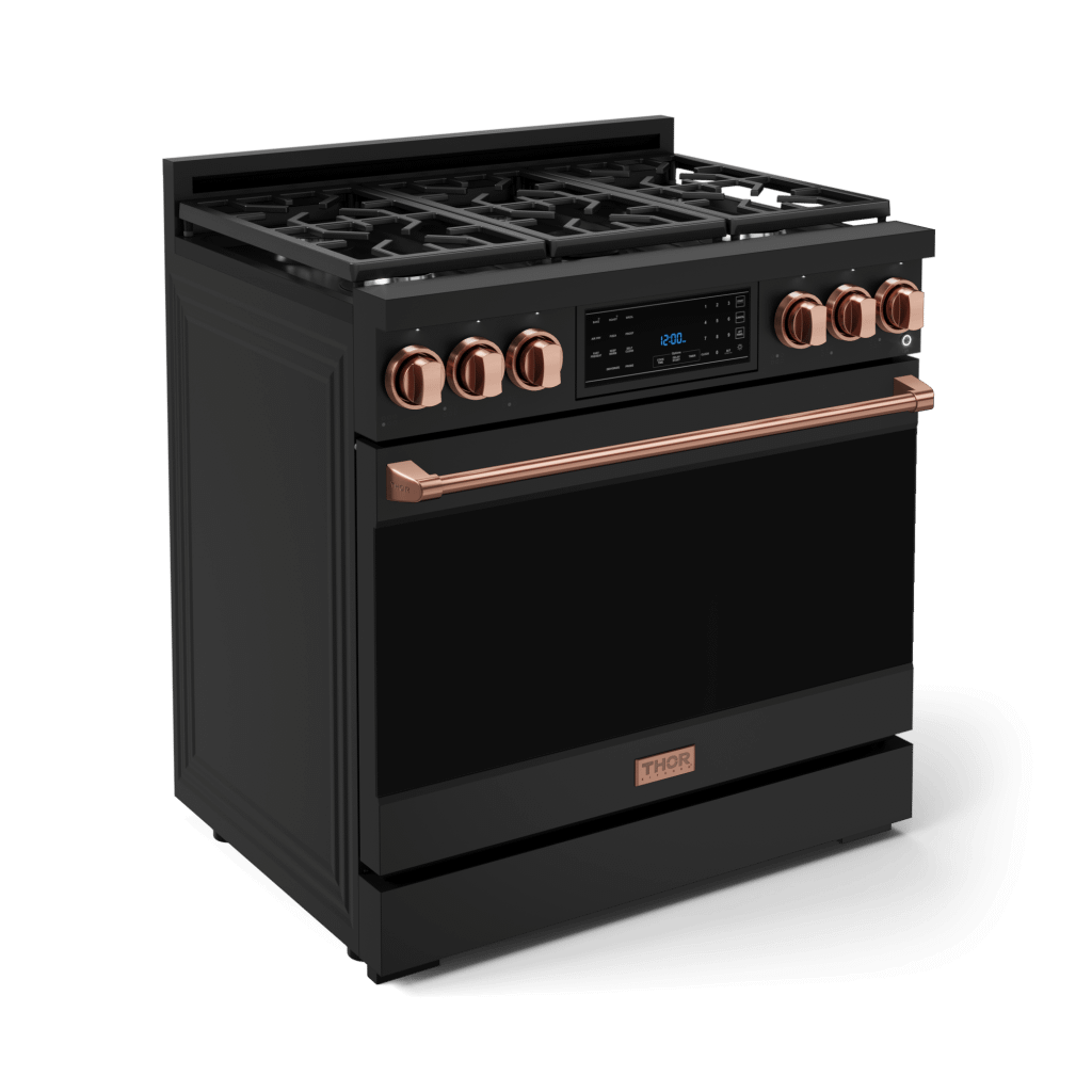 Thor Kitchen RSG36BRSG 36 Inch Professional Gas Range With Tilt Panel Touch Control In Black/Rose Gold Gordon Ramsay Series - Rsg36B-Rsg