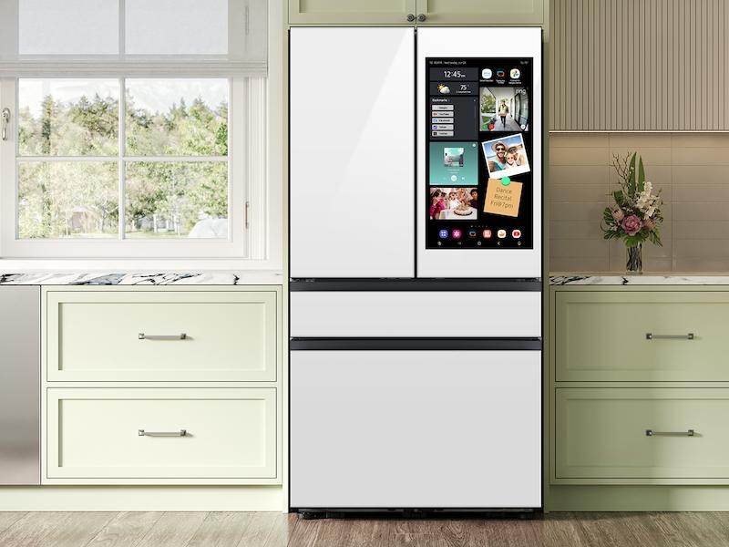Samsung RF90F23AEW Bespoke 23 Cu. Ft. Counter Depth 4-Door French Door Refrigerator With Ai Family Hub&#8482;+ Ai Vision Inside&#8482; In White Glass