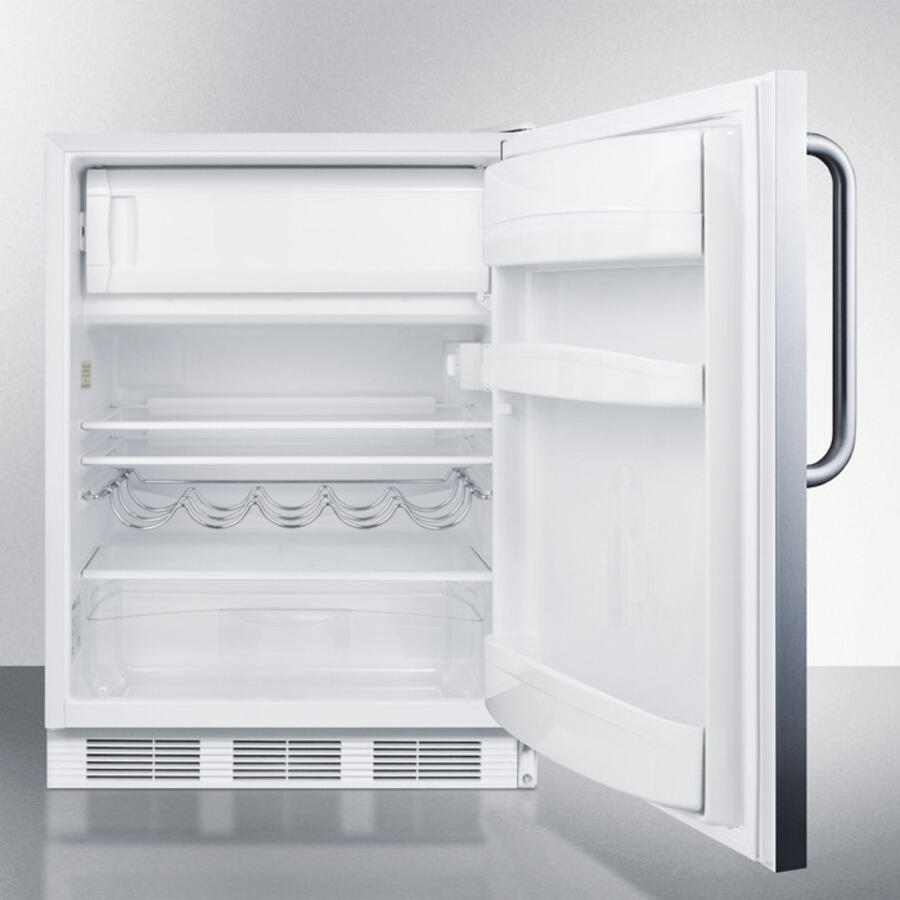 Summit CT661BISSTBADA Ada Compliant Built-In Undercounter Refrigerator-Freezer For Residential Use, Cycle Defrost W/Deluxe Interior, Ss Door, Tb Handle, And White Cabinet