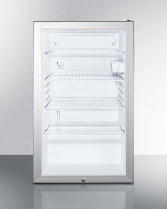 Summit SCR450LBI7ADA Commercially Listed Ada Compliant 20" Wide Glass Door All-Refrigerator For Built-In Use, Auto Defrost With A Lock And White Cabinet