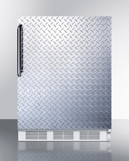 Summit CT661DPLADA Ada Compliant Freestanding Refrigerator-Freezer For Residential Use, Cycle Defrost With Deluxe Interior, Diamond Plate Door, Towel Bar Handle, And White Cabinet