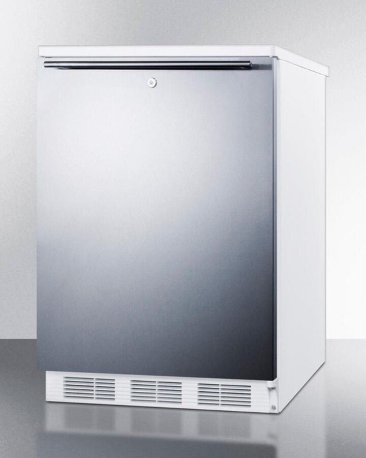 Summit FF7LBISSHH Commercially Listed Built-In Undercounter All-Refrigerator For General Purpose Use, Auto Defrost W/Lock, Ss Door, Horizontal Handle, And White Cabinet