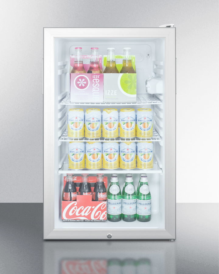 Summit SCR450LBI7ADA Commercially Listed Ada Compliant 20" Wide Glass Door All-Refrigerator For Built-In Use, Auto Defrost With A Lock And White Cabinet