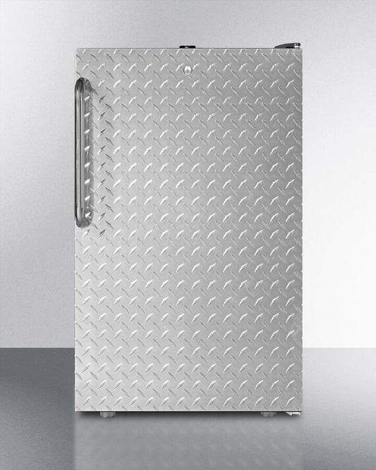 Summit FF521BLBI7DPLADA Commercially Listed Ada Compliant 20" Wide Built-In Undercounter All-Refrigerator, Auto Defrost With A Lock, Diamond Plate Wrapped Door And Black Cabinet