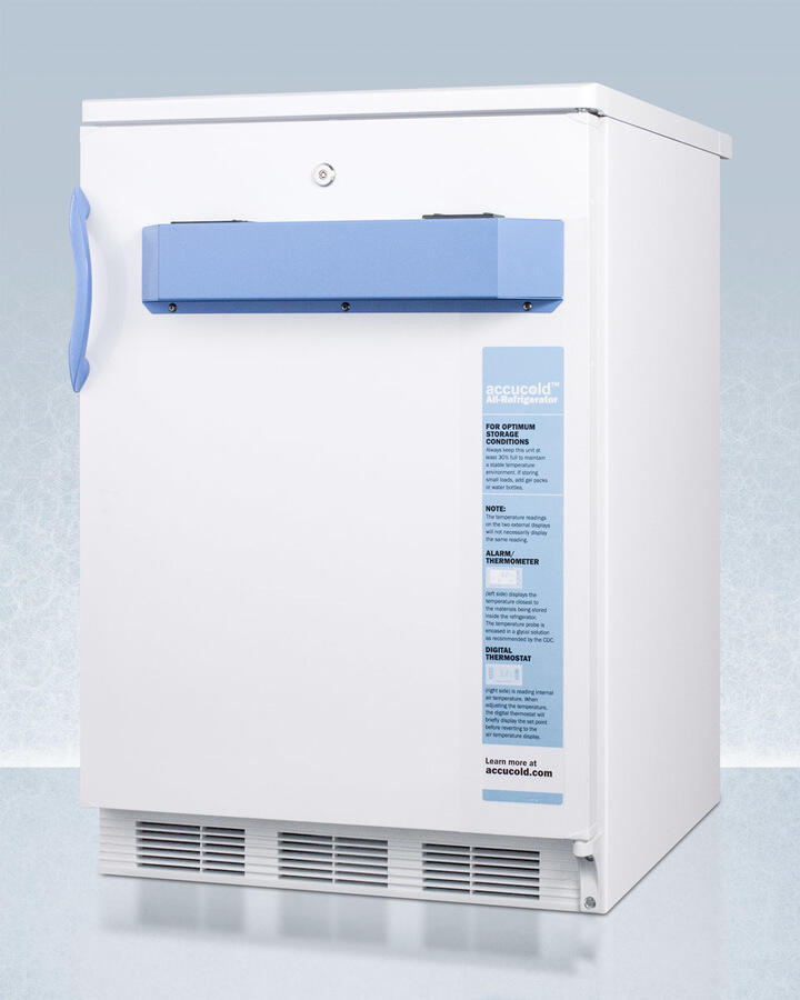 Summit FF7LBIMED2 Built-In Undercounter Auto Defrost Medical/Scientific All-Refrigerator With Front Control Panel Equipped With A Digital Thermostat And Nist Calibrated Thermometer/Alarm; Includes Front Lock, Hospital Grade Cord, And Internal Fan