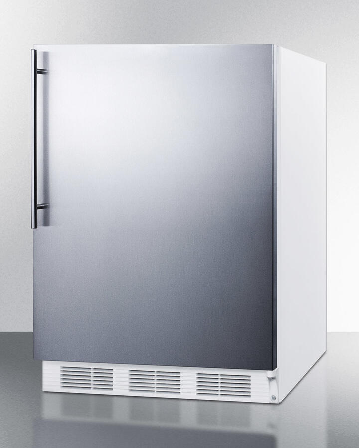 Summit CT66JBISSHVADA Built-In Undercounter Ada Compliant Refrigerator-Freezer For General Purpose Use, W/Dual Evaporator Cooling, Ss Door, Thin Handle, White Cabinet