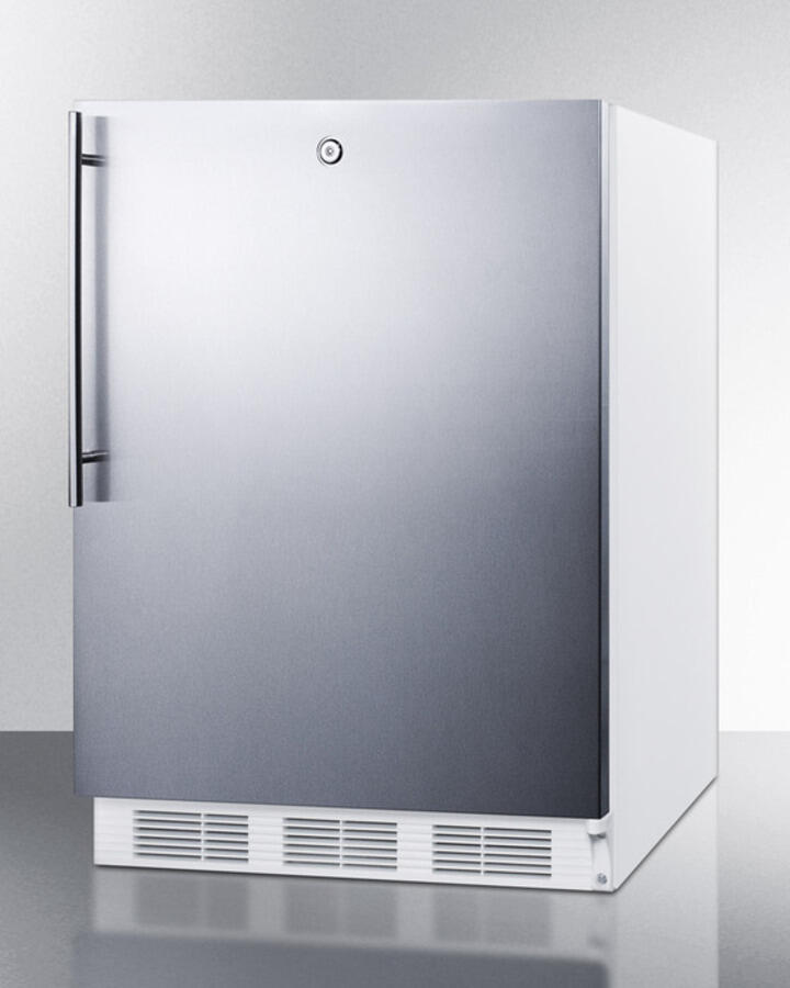 Summit FF6L7SSHVADA Ada Compliant Commercial All-Refrigerator For Freestanding General Purpose Use, Auto Defrost With Lock, Ss Wrapped Door, Thin Handle, And White Cabinet