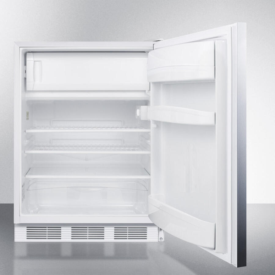 Summit AL650SSHH Freestanding Ada Compliant Refrigerator-Freezer For General Purpose Use, W/Dual Evaporator Cooling, Cycle Defrost, Ss Door, Horizontal Handle, White Cabinet